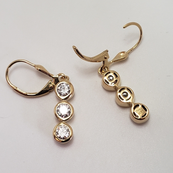 1.75ctw. Authentic Moissanite 3 Stone Drop Earrings in 18k Gold over Silver - Picture 4 of 11